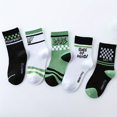 5 Pairs Kids Smiley Face Checkerboard Socks