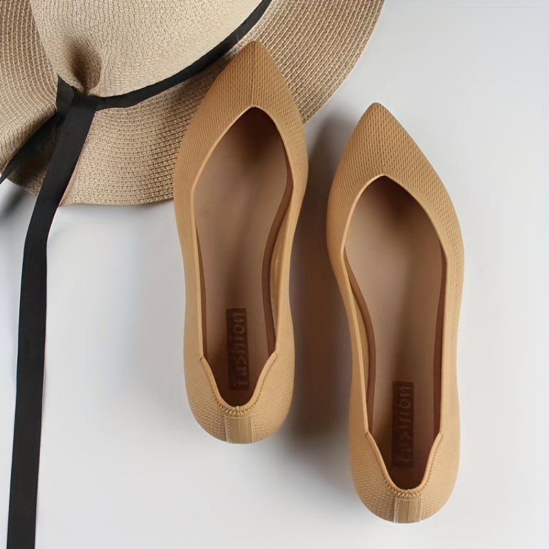Women's Pointed Toe Ballet Flats Soft Sole Slip On Knit Shoes
