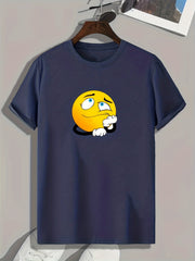 Worried Face Print Men's Comfy T shirt Active Slightly Stretch Breathable Tee