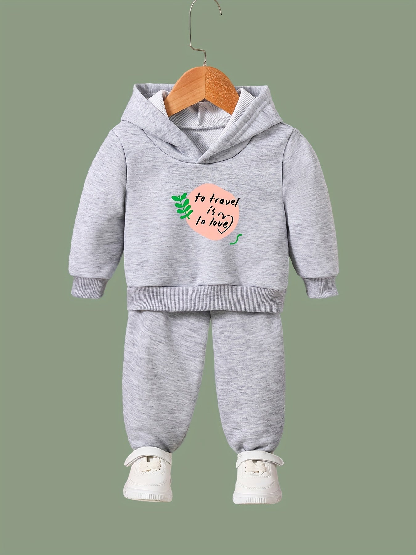 2pcs Leaf Print Outfits Girls Hoodies Jogger Pants Set For Girls Sports