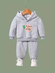2pcs Leaf Print Outfits Girls Hoodies Jogger Pants Set For Girls Sports