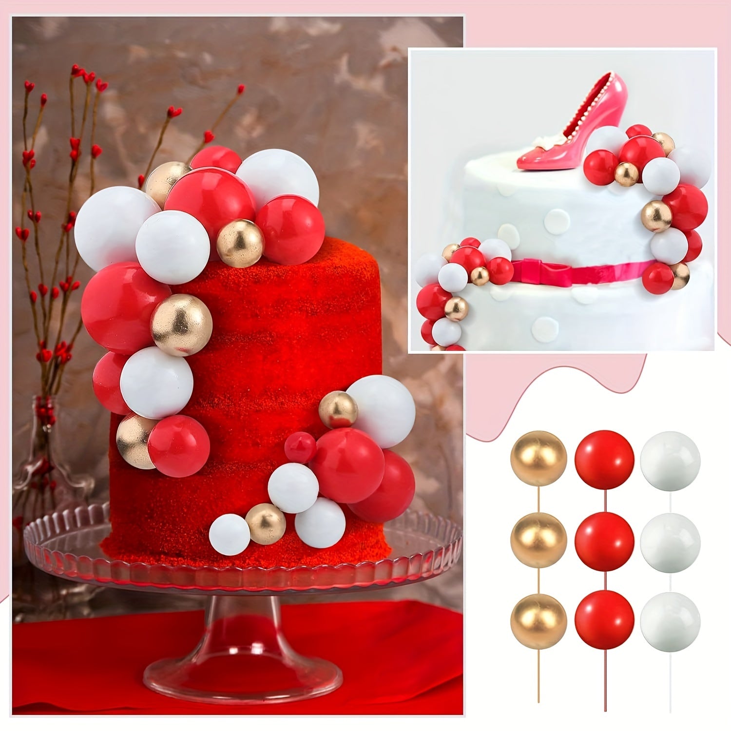 108pcs Cupcake Topper DIY Cake Insert Topper Foam Cake Ball Baking Decoration