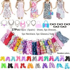 32pcs Doll Fashionista Outfit Set with Clothes Shoes Crown Necklace Jewelry