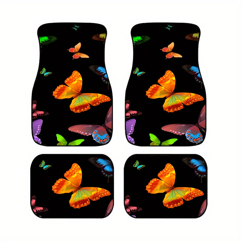 4pcs Colorful Butterfly Car Floor Mats Non-slip Stain Resistant Mats