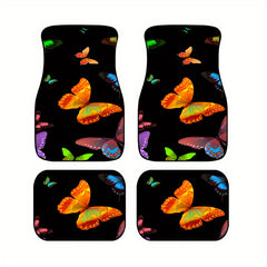 4pcs Colorful Butterfly Car Floor Mats Non-slip Stain Resistant Mats