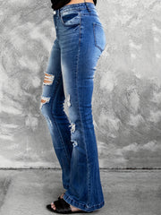 Solid Ripped High Rise Flared Leg Jeans