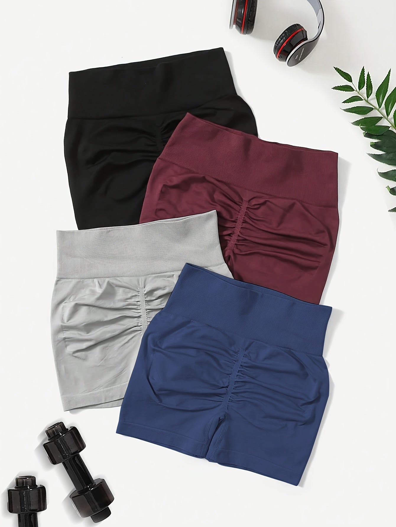4pcs Seamless Yoga Sports Shorts Tummy Control Biker Fitness Shorts