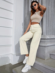 High Rise Wide Leg Straight Jeans Preppy Denim Pants