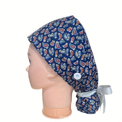 Adjustable Work Hat Paisley Print Nurse Hat With Button Elastic Scrub Cap