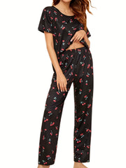 Cherry Print Pajama Set Women's Sleepwear