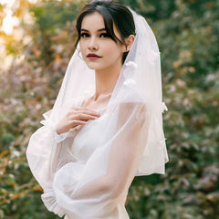 Romantic Bridal Veil with Flower Accents Sheer Wedding Accessory