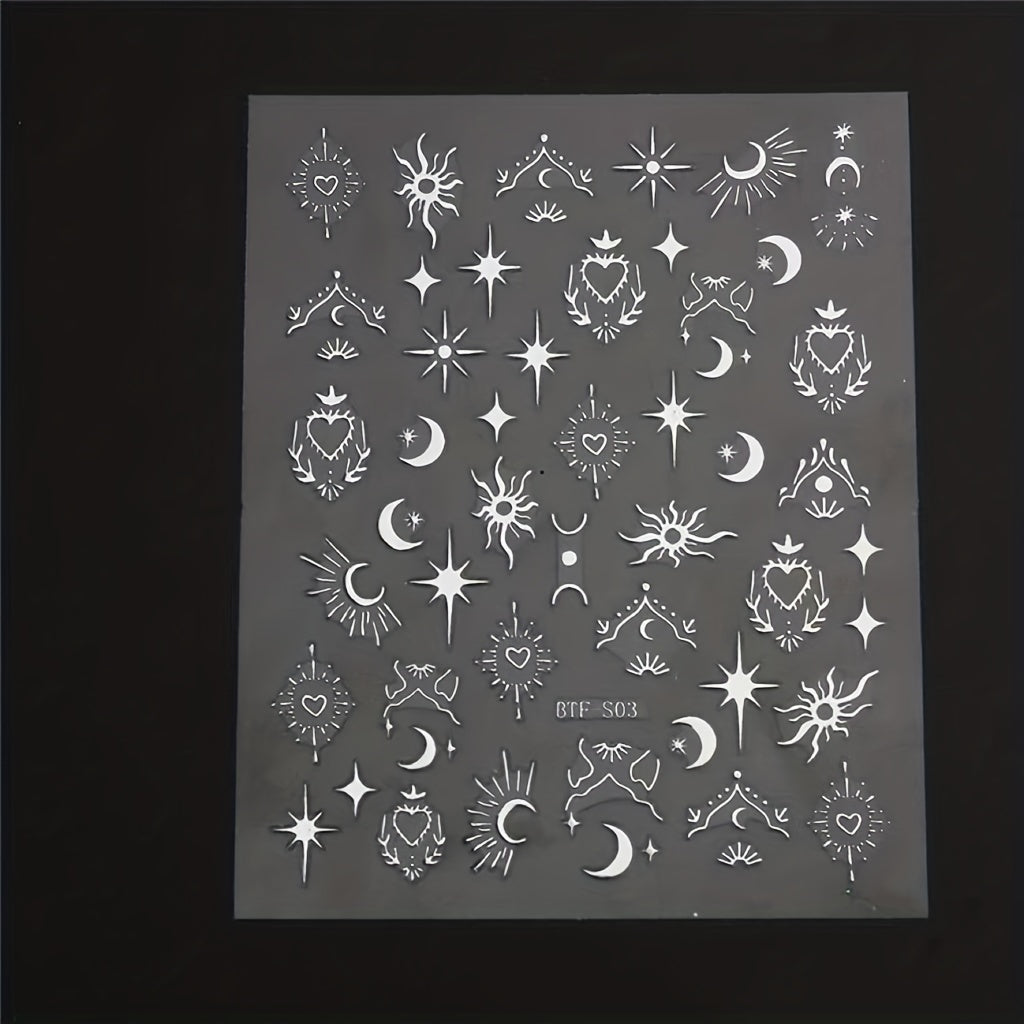 Golden Sun Moon Star Nail Art Stickers Self Adhesive 3D Decals for DIY Nail Deco