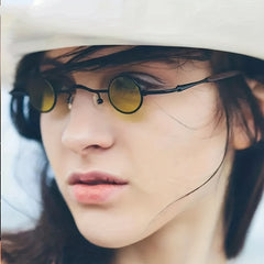 Y2K Round Tinted Sunglasses Steampunk Metal Glasses UV400