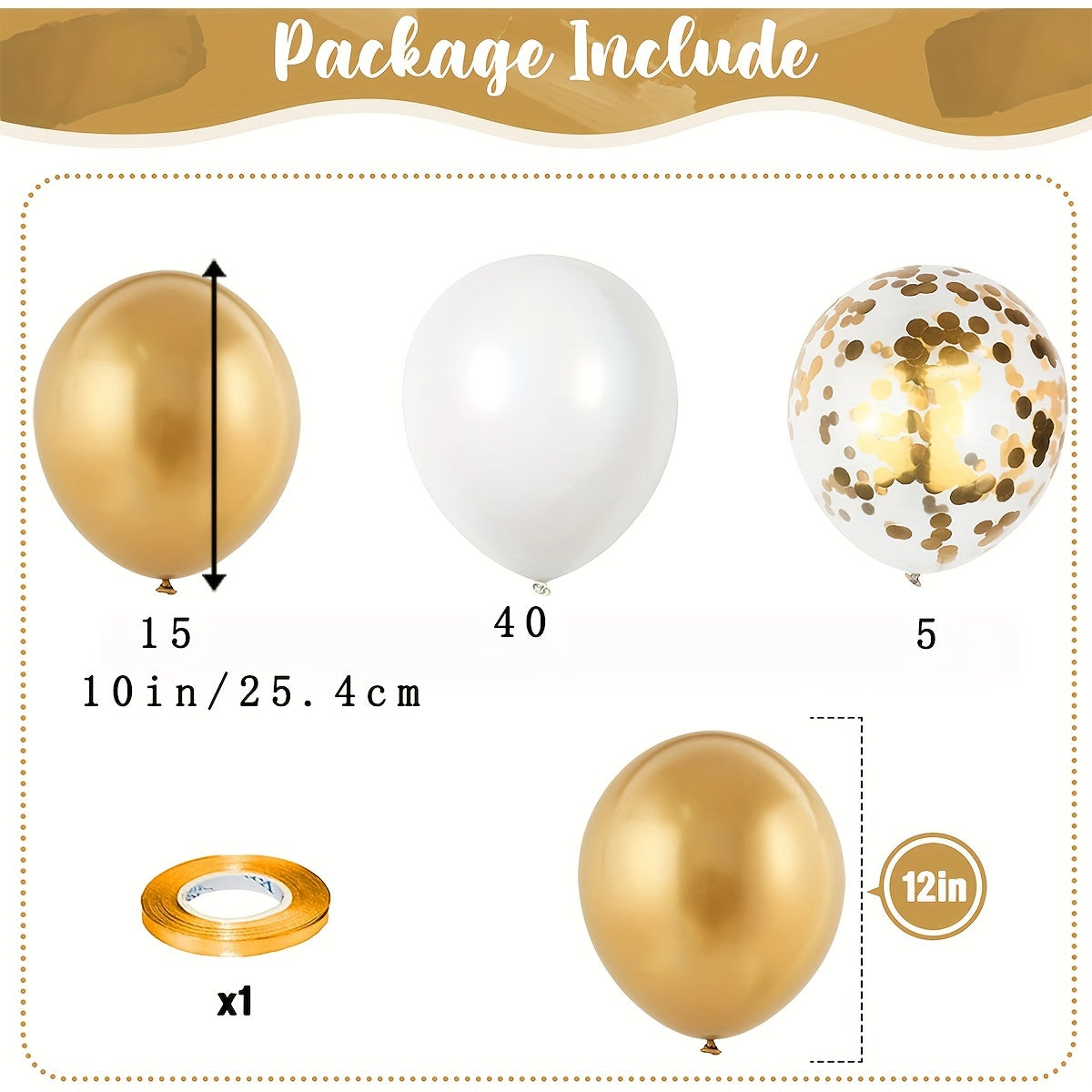 61pcs Golden Confetti Balloons Set with Ribbon for Wedding Birthday Baby Shower