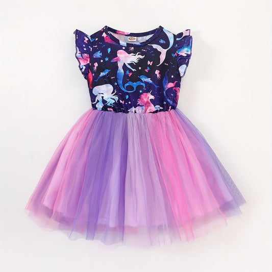 Toddler Girls Mermaid & Unicorn Graphic Tutu Dress