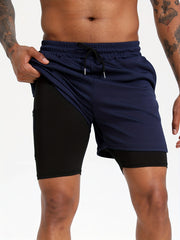 Men's Active Two Layers Shorts With Pockets for Fitness
