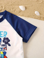 Boys Happy Shark Swim Suit & Trunks Set for Beach Vacation