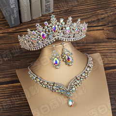 Baroque Crystal Tiaras Crowns Water Drop Wedding Jewelry Set