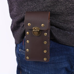 Men's PU Leather Waist Bag Double Layer Outdoor Sports