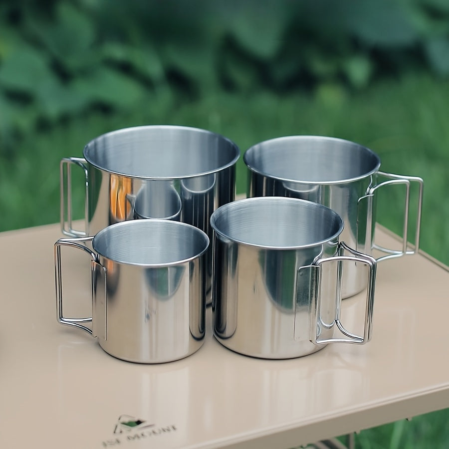 Outdoor 304 Stainless Steel Cup with Folding Handle, Convenient Beer Cup