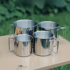 Outdoor 304 Stainless Steel Cup with Folding Handle, Convenient Beer Cup