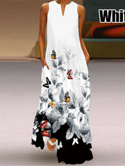 Sleeveless V-Neck Colorful Maxi Dress Boho Loose Flared Dress