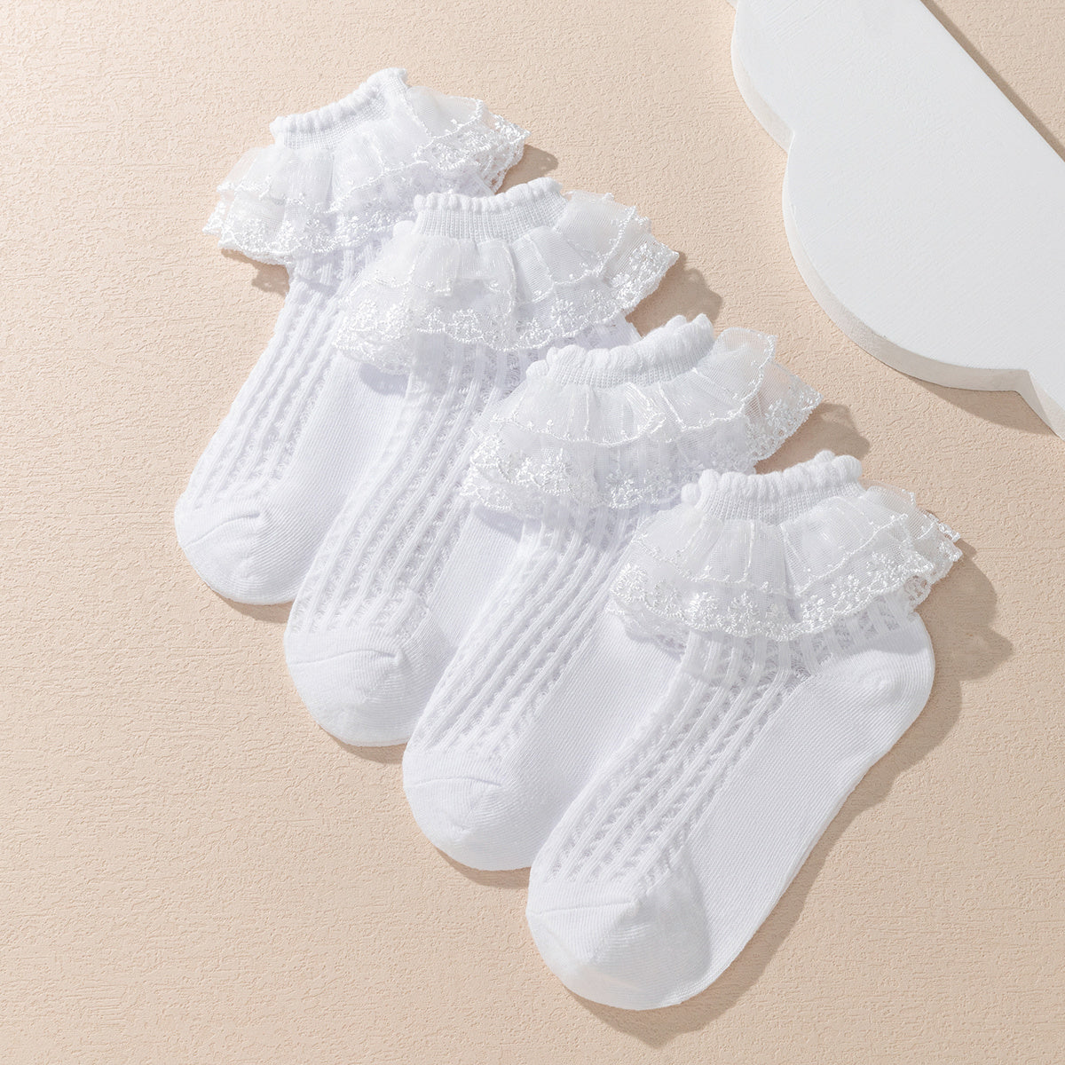4 Pairs Lace Edge Crew Socks for Toddler Girls, Casual & Dress Socks