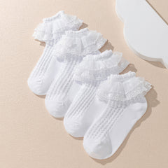 4 Pairs Lace Edge Crew Socks for Toddler Girls, Casual & Dress Socks