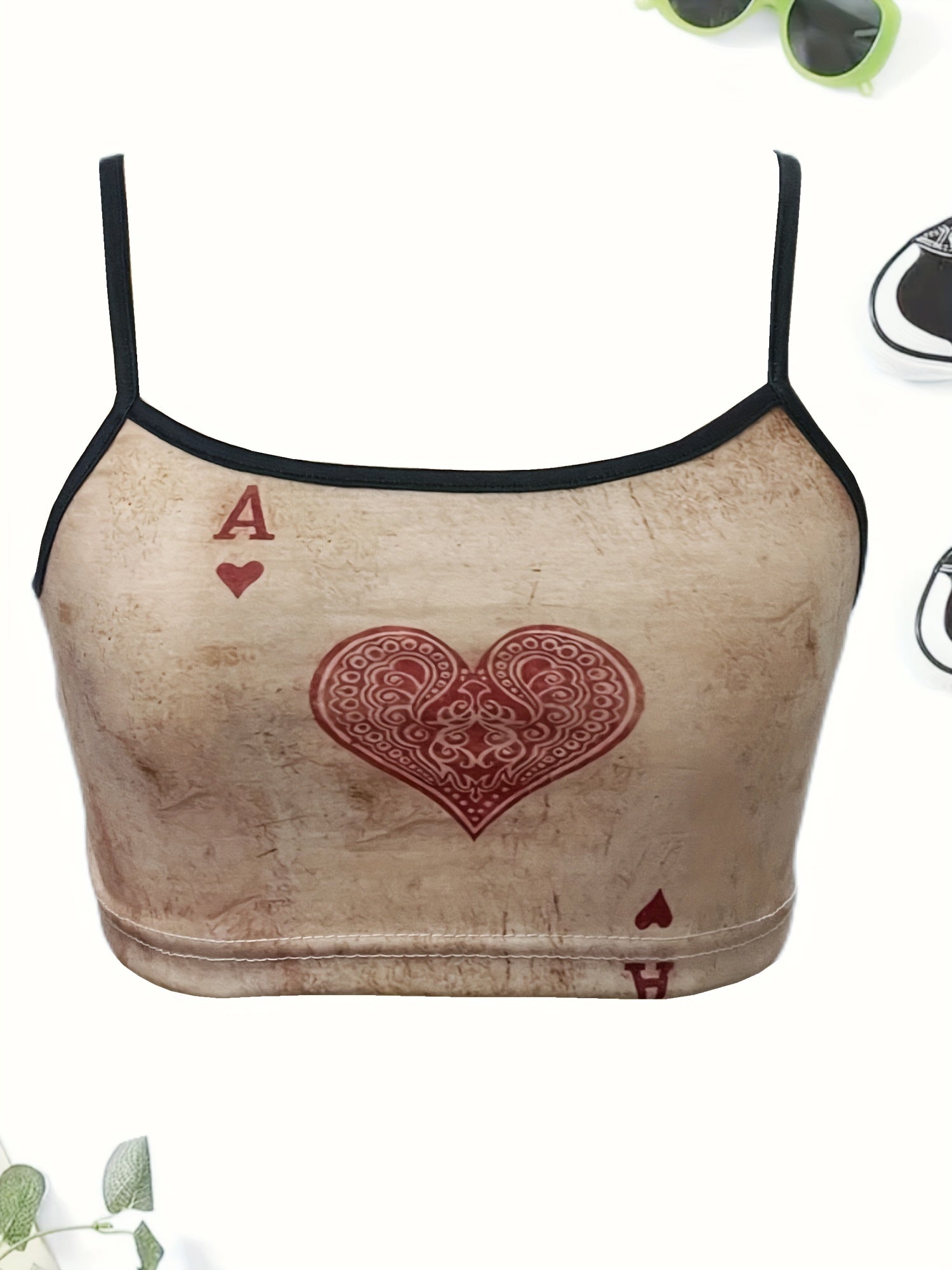 Poker Print Cami Top Spaghetti Strap Crop Top