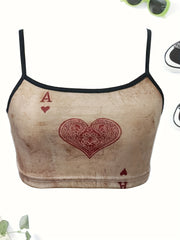 Poker Print Cami Top Spaghetti Strap Crop Top