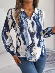 Marble Print Button Up Collar Top