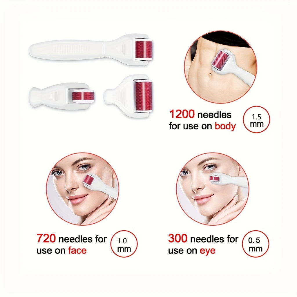 Derma Roller Kit for Face and Body - 3 Heads, Storage Case, Disinfection Tank