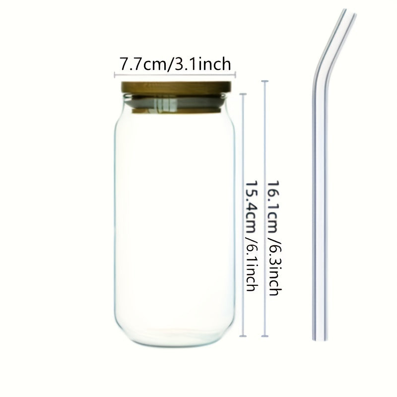 Glass Cup With Bamboo Cover And Glass Straw 16.91oz