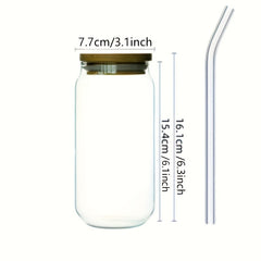 Glass Cup With Bamboo Cover And Glass Straw 16.91oz