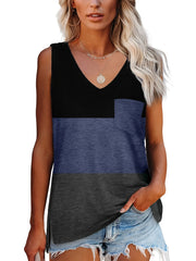 Loose Block Tank Top V Neck Casual Summer & Spring Women's Top