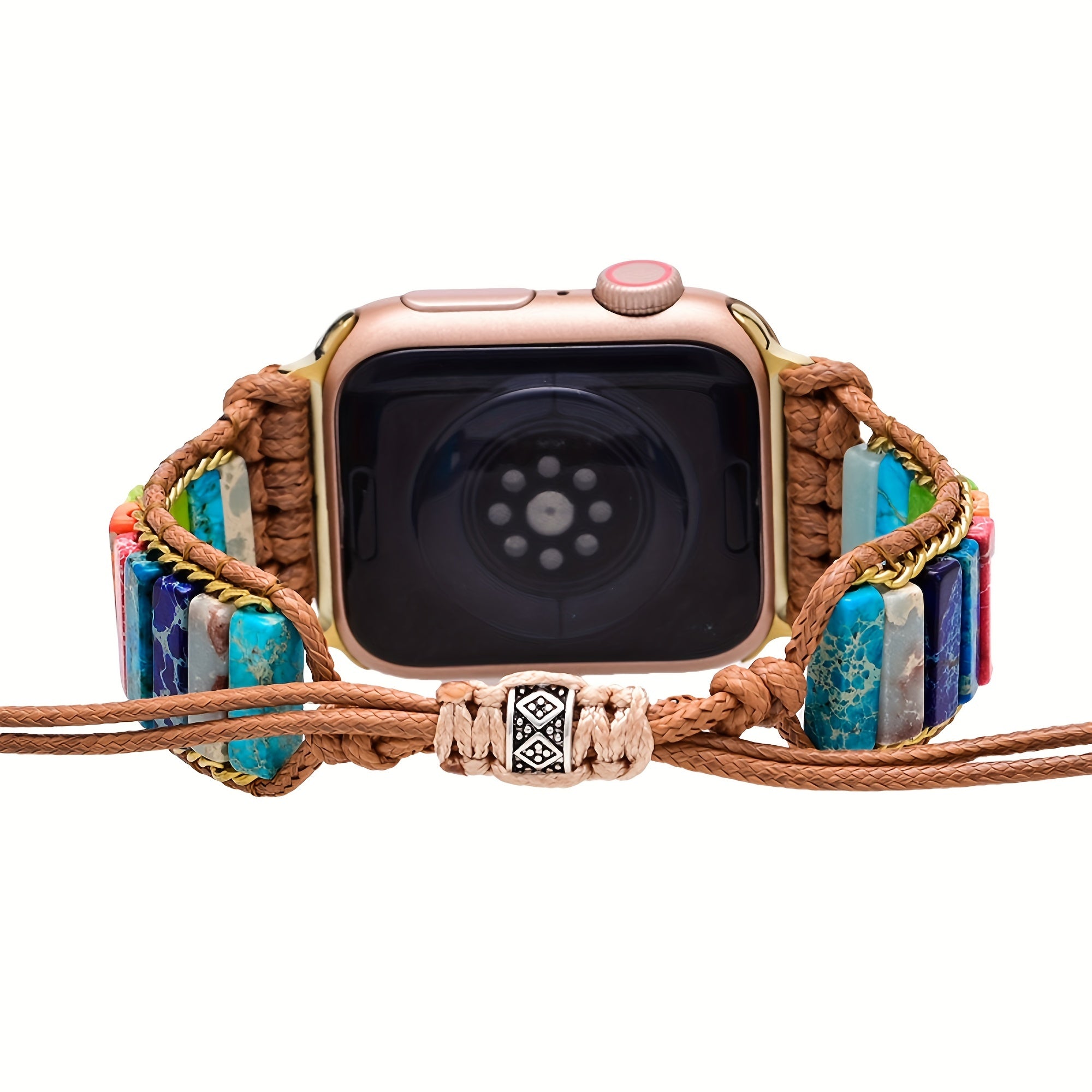 Colorful Beaded Watch Strap, Bohemian Woven Chain, Golden Flat Knot
