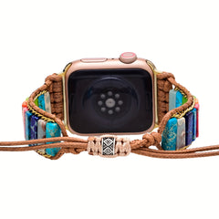 Colorful Beaded Watch Strap, Bohemian Woven Chain, Golden Flat Knot