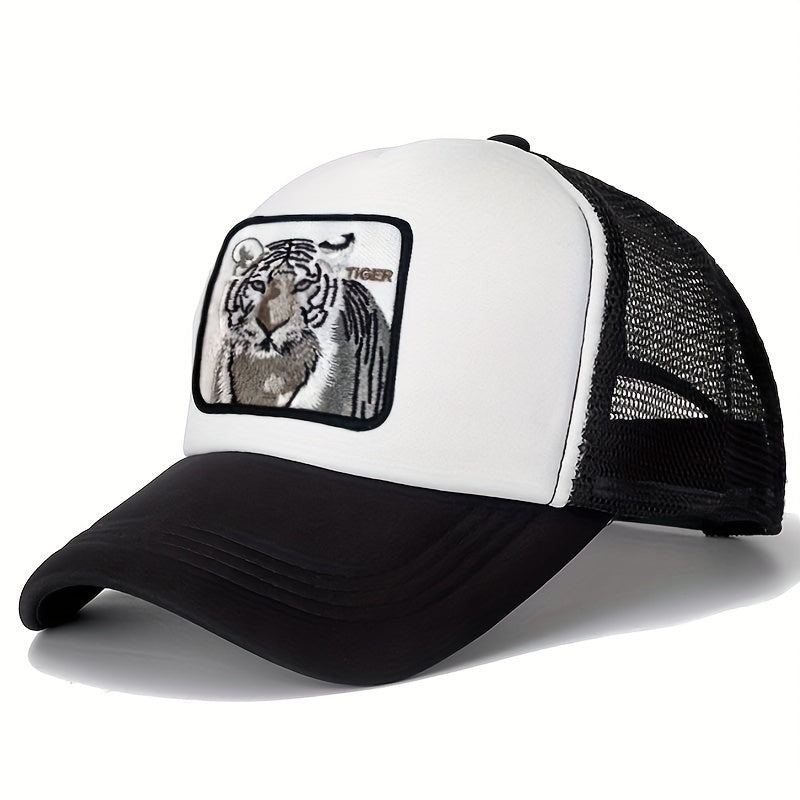 Tiger Embroidery Pattern Mesh Hat Sunshade Baseball Cap