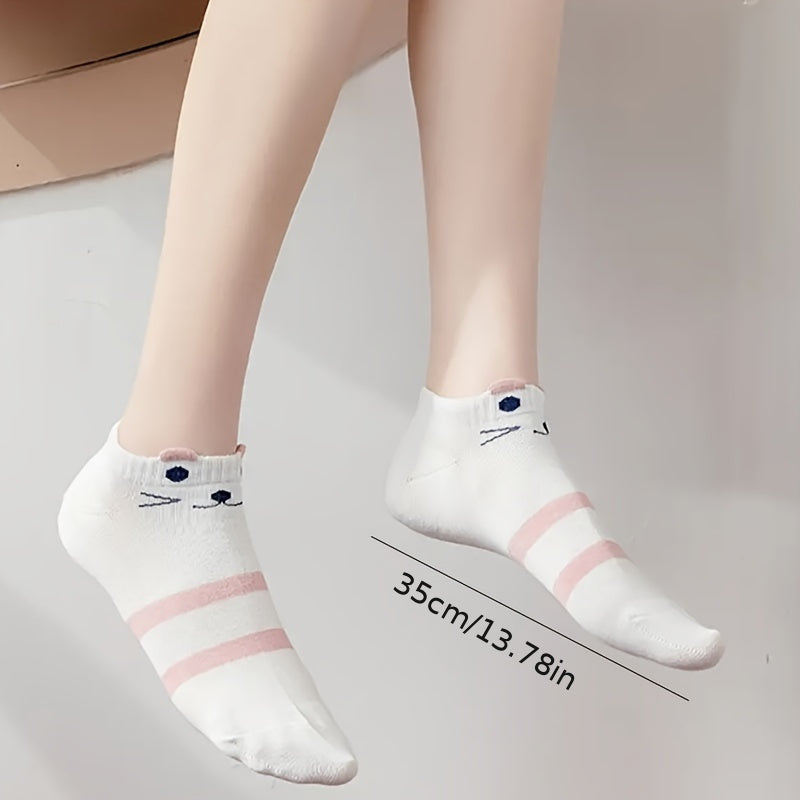 Teen's Cartoon Cat Pattern Liner Anklet Socks Soft Breathable Non Slip Socks