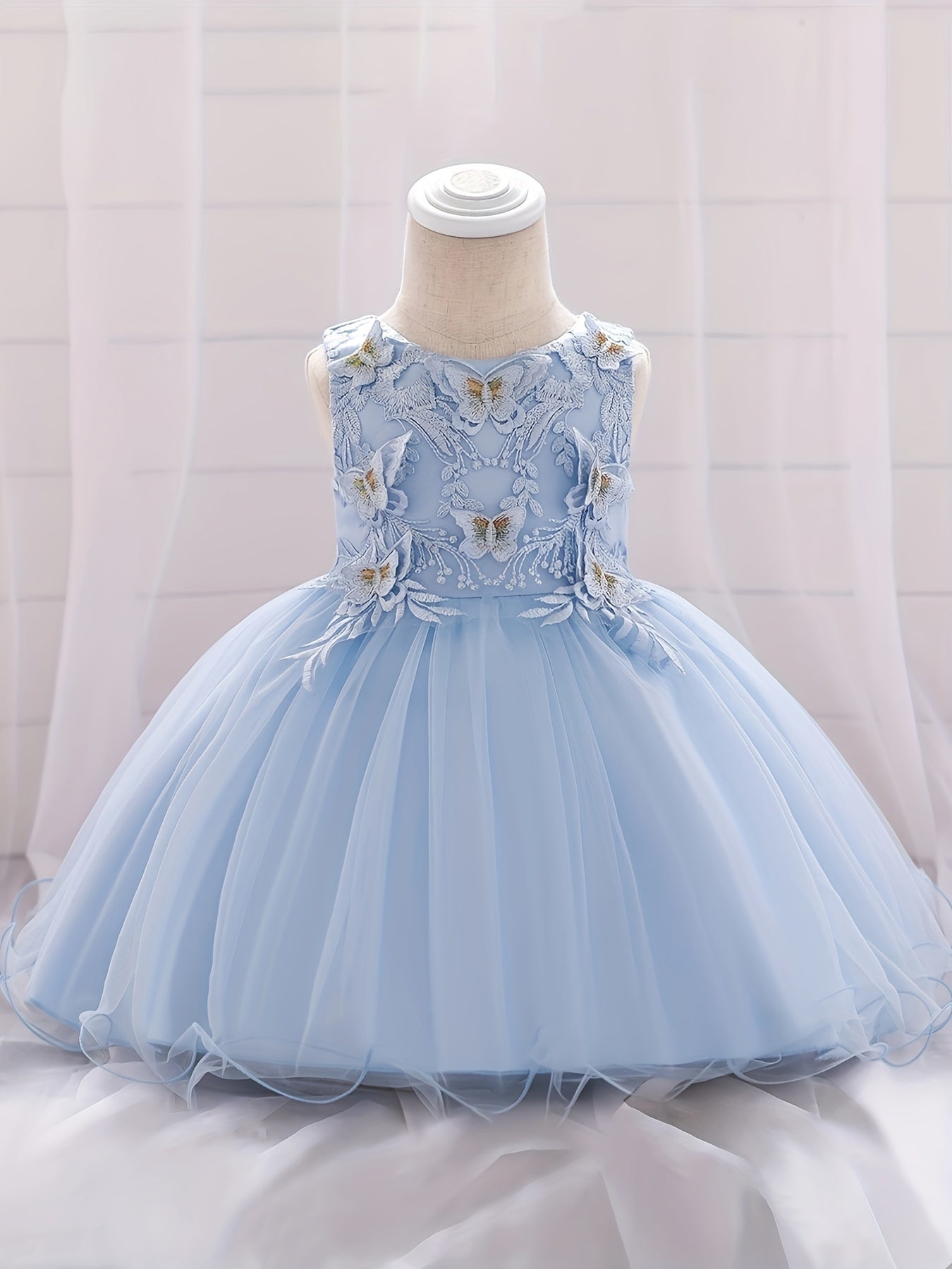 Girls Butterfly Embroidery Princess Dress Baby Birthday Party Dress