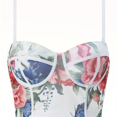 Floral Print Cami Corset Bustier Push Up Tummy Control Slimmer Body Shaper