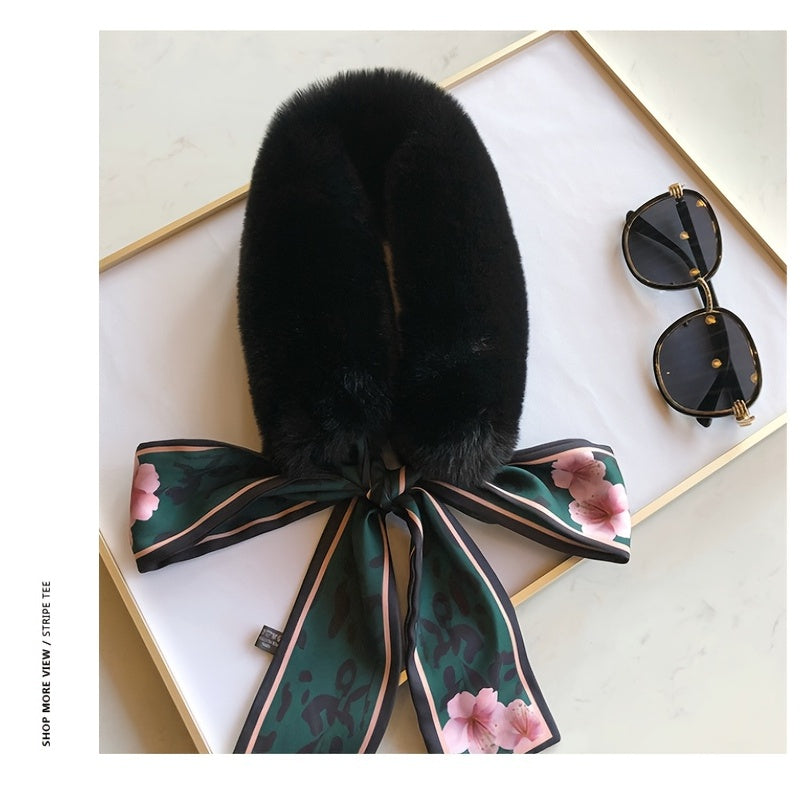 Leopard Scarf Ribbons Faux Fur Winter Wrap Collar Scarf