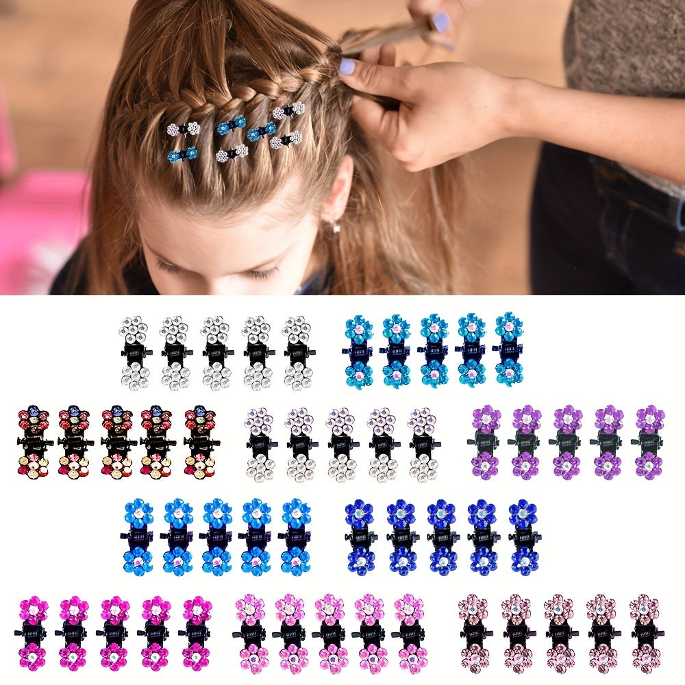 50pcs Mini Flower Rhinestone Hair Clips Set - Perfect Holiday Gift