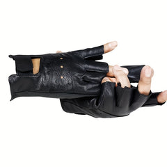 Men's Leather Fingerless Gloves for Outdoor Sports