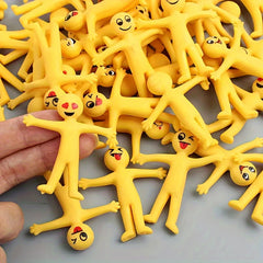 25pcs Stretchable Yellow Figure Toys Cheerful Face Designs Soft Rubber Foldable