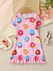 Toddler Girls Donut Printed Short Sleeve Casual Dress