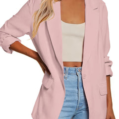 Solid Lapel Pockets Blazer Jacket Button Front Office Work Outerwear