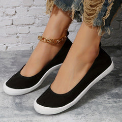 Women's Black Canvas Slip-On Flat Sneakers Outdoor Shoes