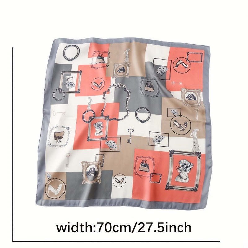 Floral Print Square Scarf Block Satin Neckerchief Casual Bandana