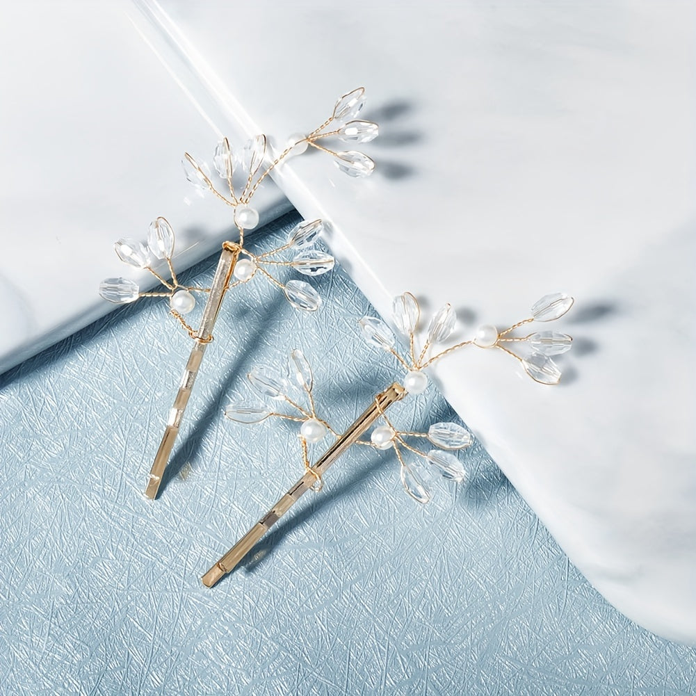 Bridal Curly Hair Rhinestone Hairpin Retro Style 2pcs pack